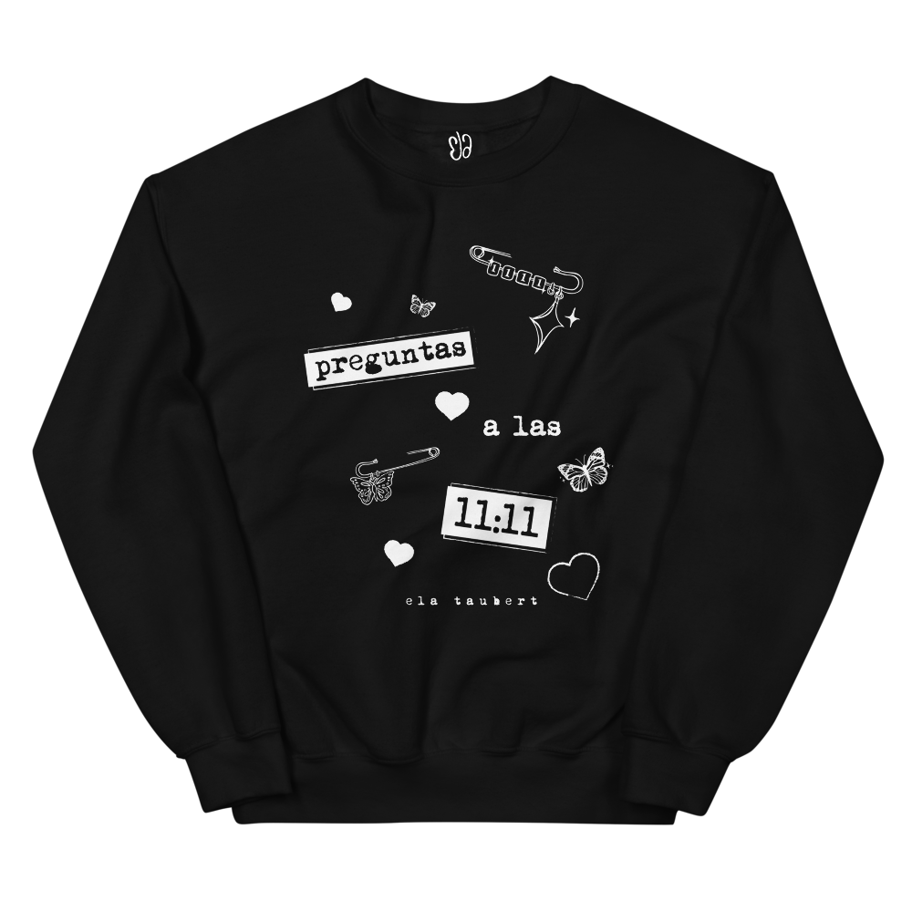 PREGUNTAS A LAS 11:11 Black Crewneck Front